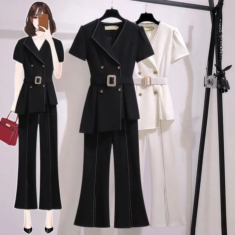 

Large Size New 2022 Summer Female Suit Without Velvet With Foreign Style Fashionable And Thin Two-piece Trouser Suits
