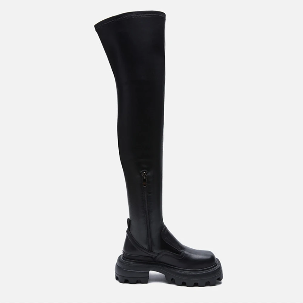 

Женские высокие сапоги на платформе GIGIFOX, готические Сапоги выше колена на массивном каблуке с квадратным носком, модная дизайнерская обувь...