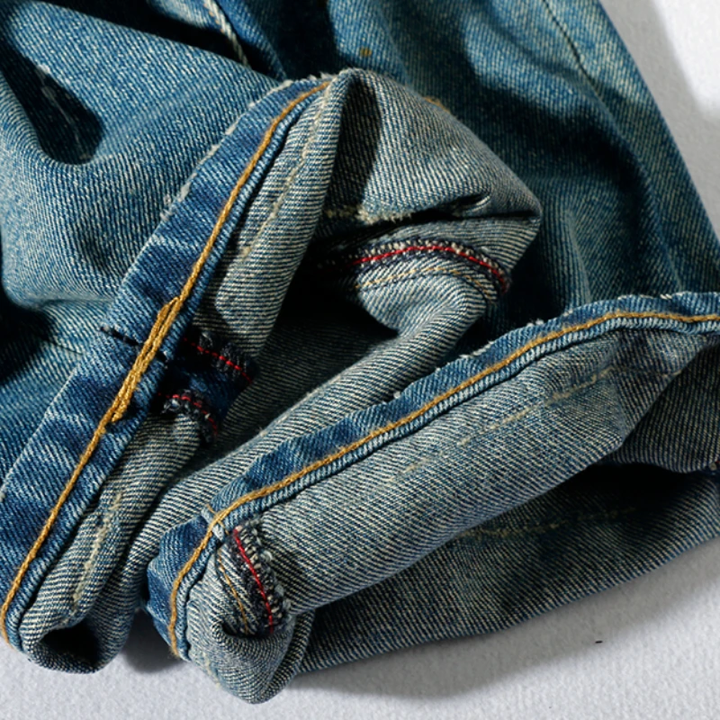 Loose jeans, men's tide, nine-minute pants, straight joker, thick and heavy denim, retro daddy pants in autumn and winter.