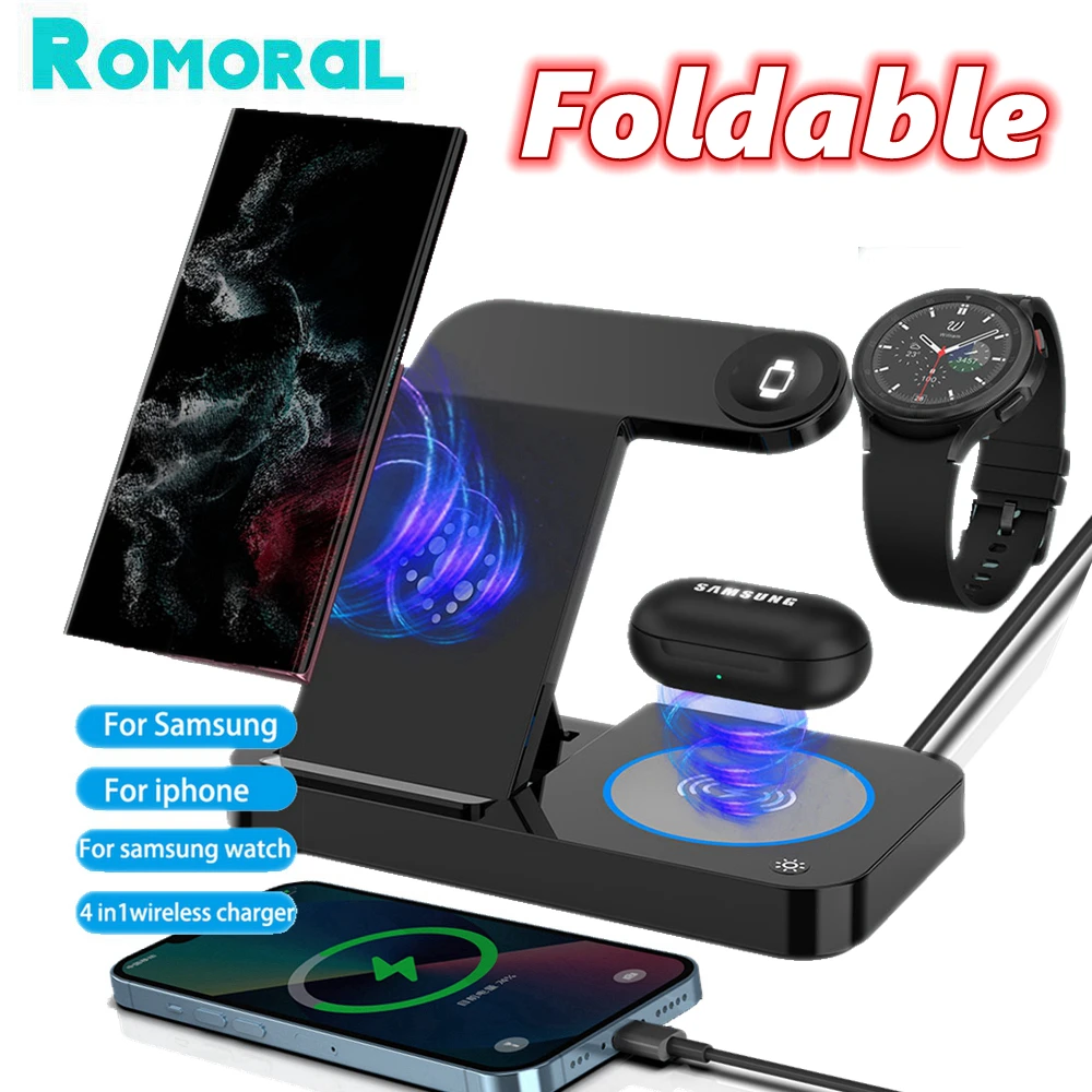 

4 in 1 Wireless Charger Fold Stand for Samsung Galaxy S22 S21 Ultra S20 15W Fast Charging Dock Station for Galaxy Watch 5 4 3Pro