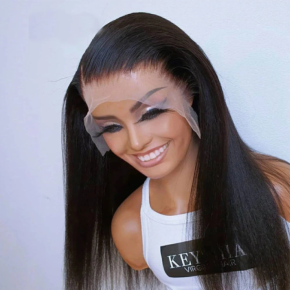 

Easy Wear Italian Yaki Straight 13x6 Lace Front Wigs Synthetic T Part Heat Resistant Fiber Natural Hair PrePluck Headband Cheap