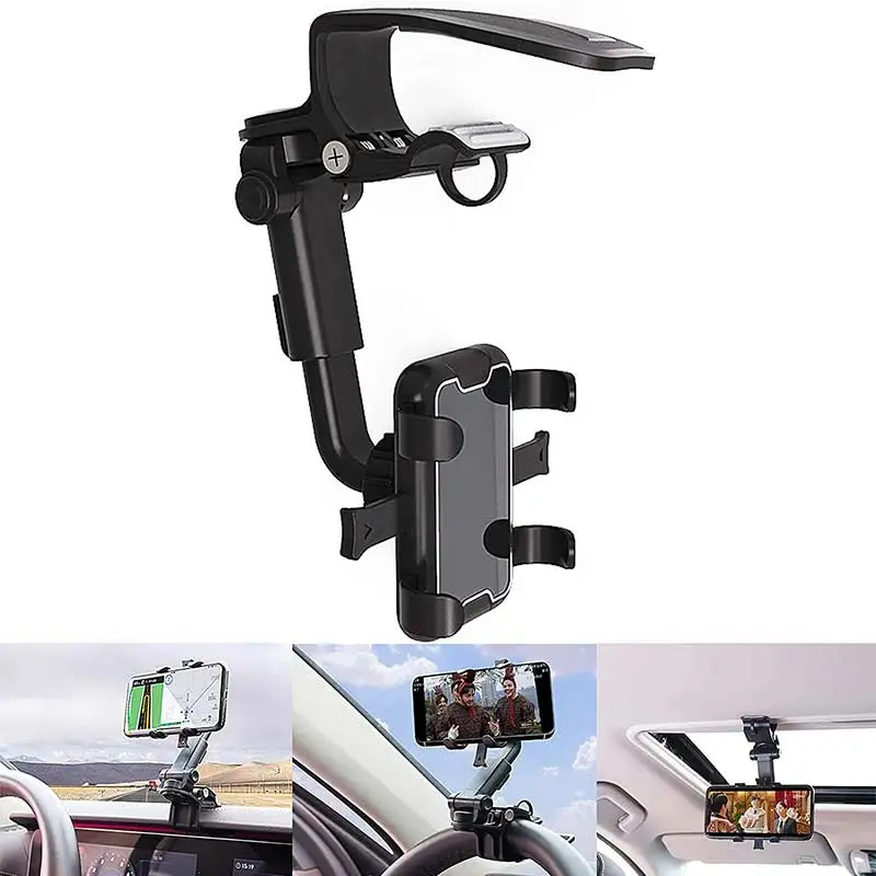 

Car Phone Holder Mount Universal Phone Holder Stand Clip for Sun Visor Rearview Mirror Dashboard 360 Degree Rotation Bracket