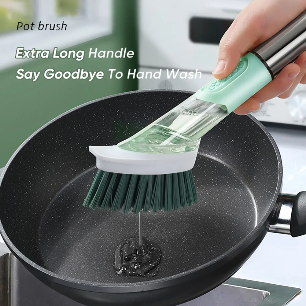 

Kitchen Soap Dispensing Dish Brush Dish Scrub Brush for Kitchen Sink Pot Sponge Soap Dispenser Dishwashing Kit Washing Tool