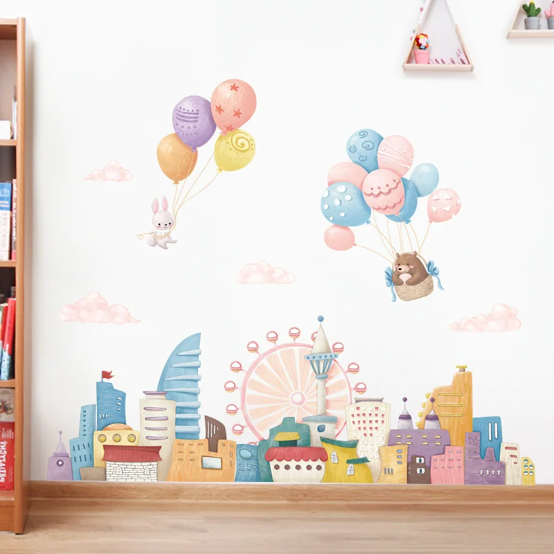 

Creative Fantasy Castle Cartoon Balloon Children's Room Layout Wall Stickers Self-adhesive Girl Boy Room Kindergarten Decoration