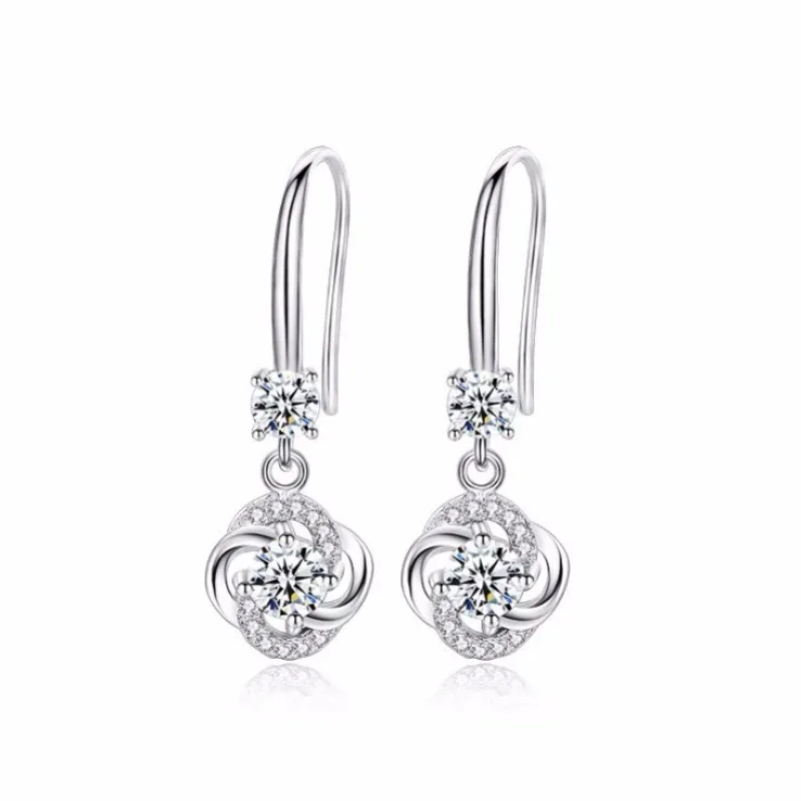 

100% Solid 925 Sterling Silver Cubic Zirconia Earring for Women Fine Silver 925 Diamond Jewelry Bizuteria Orecchini Drop Earring