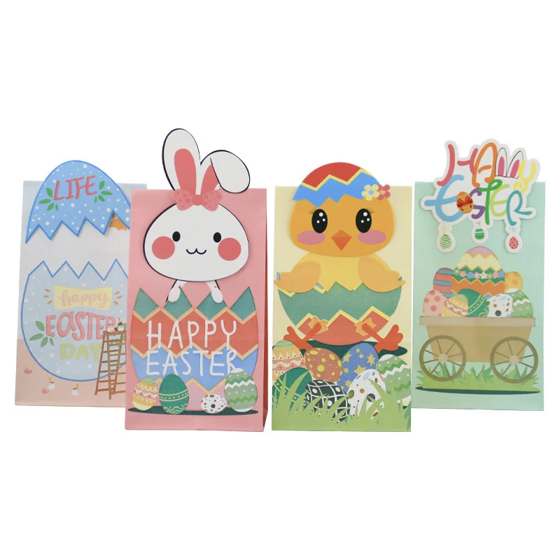 

4pcs Happy Easter Egg Rabbit Gift Bags Candy Box Baby Shower Birthday Easter Party Favors Cookie Packaging Bag Easter Decoration