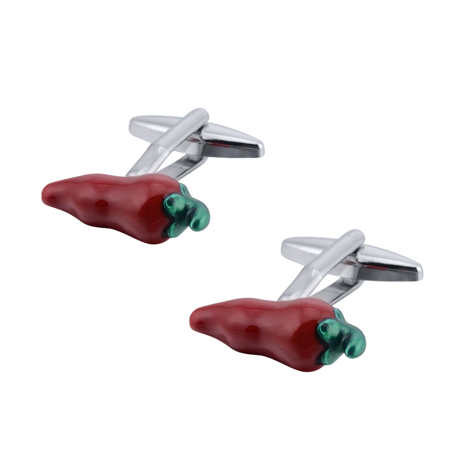 

Bronze Enamel Metal Cufflinks Fun Vegetable 3D Red Chili Button Simple Personalized Banquet Party French Clothing Accessories