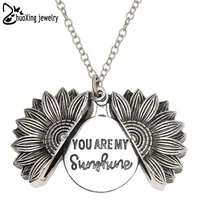 vintage zinc alloy you are my sunshine open locket sunflower necklaces for women jewelry gift female chain pendant