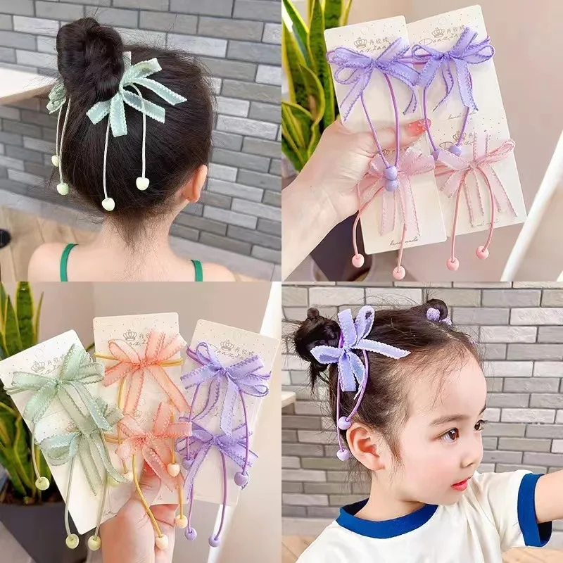 

See Mr. 4pcs child tie ball head bow head rope little princess headdress net red sweet hair ring cute hair accessories
