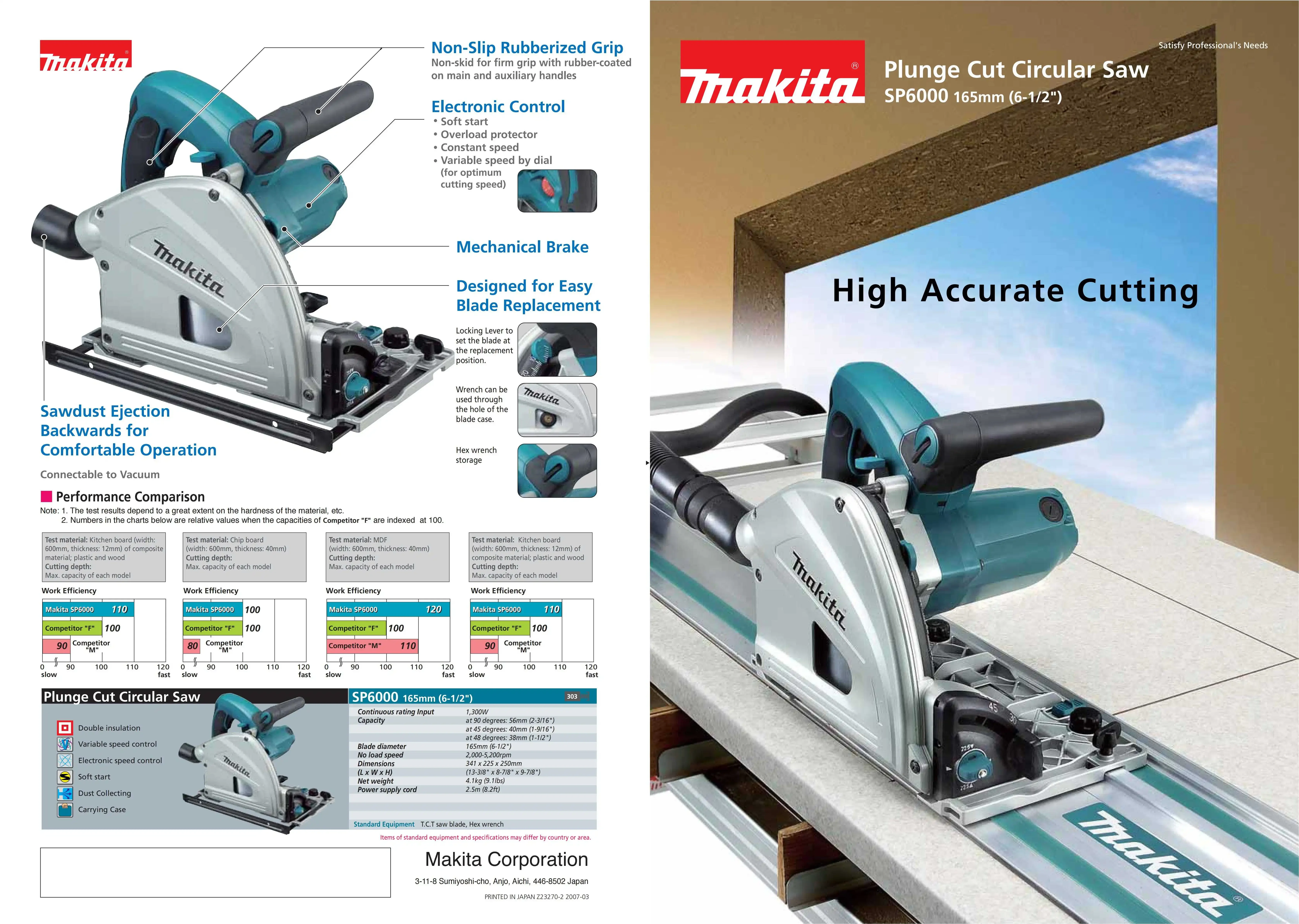 Makita SP6000J 165 мм циркулярная пила с глубоким вырезом 1300 Вт 5800 об/мин 220 В