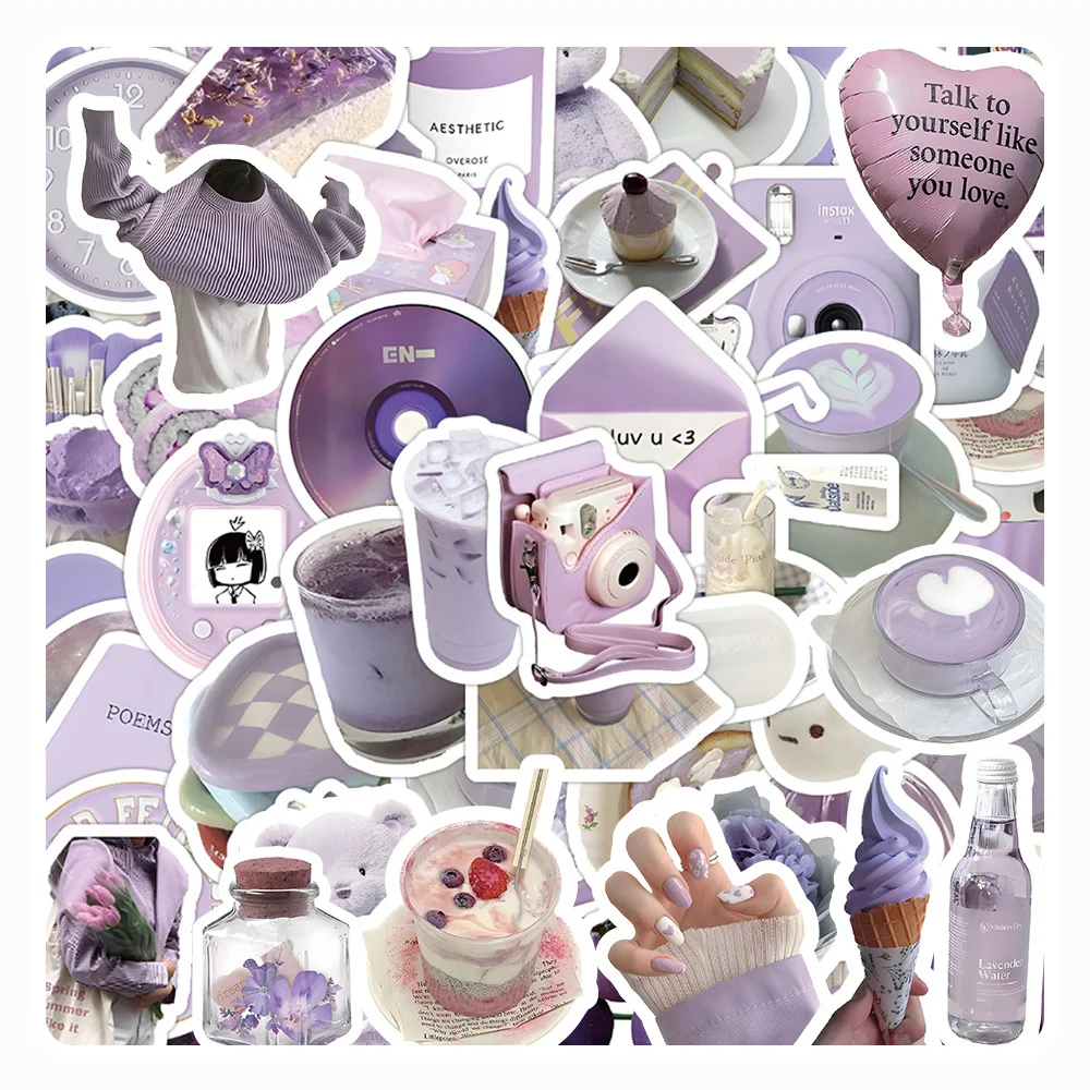 

10/30/50pcs Kawaii Purple Girls Graffiti Stickers DIY Aesthetics Cartoon Sticker Notebook Suitcase Laptop Decorative Toys Decals