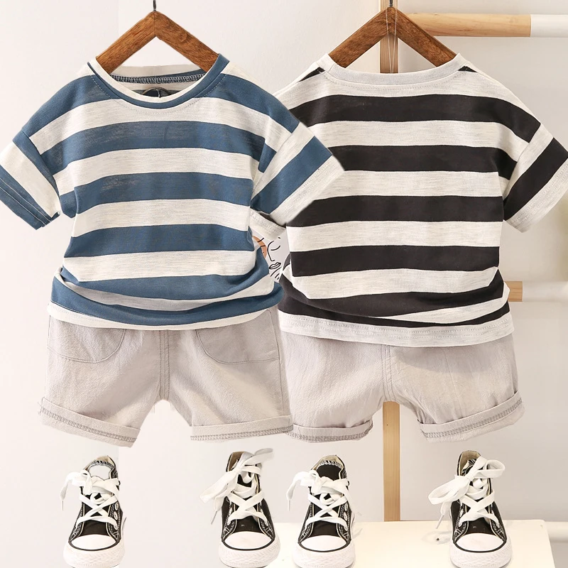 

Summer Children Clothes Infants Striped Short-Sleeved T-Shirt Shorts 2 Pcs/Set Baby Boy Casual Clothes 1-5 Yrs Cotton Tracksuits