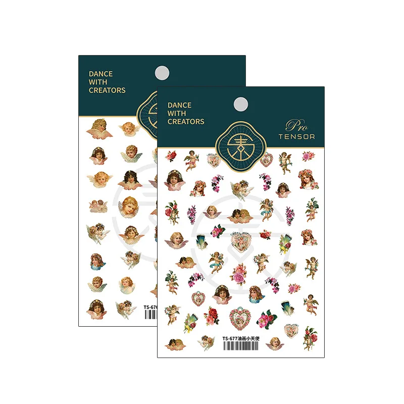 Винтажные наклейки для ногтей с изображением ангела и цветов самоклеящиеся