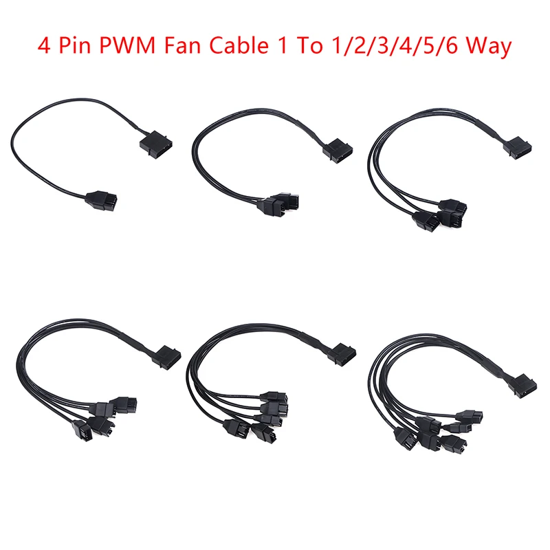 

4-контактный кабель-разветвитель для вентилятора ШИМ от 1 до 1/2/3/4/5/6, Удлинительный кабель с черной втулкой, соединитель, удлинительные кабели ШИМ