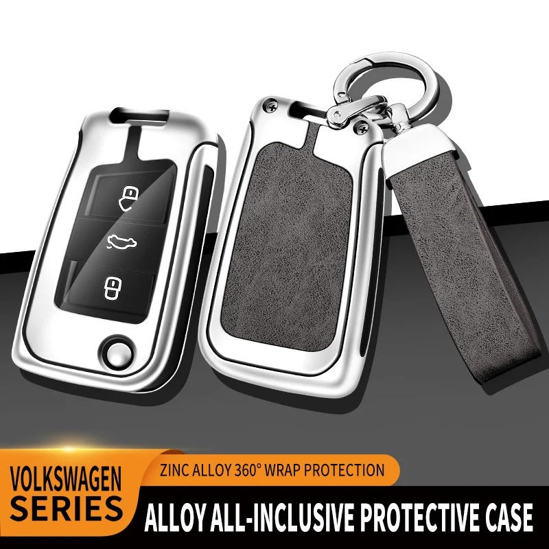 

Zinc Alloy+Leather+TPU Car Fold Remote Key Bag For VW Volkswagen Bora Sagitar Golf Tiguan Lavida Lamando For Skoda Octavia Karoq