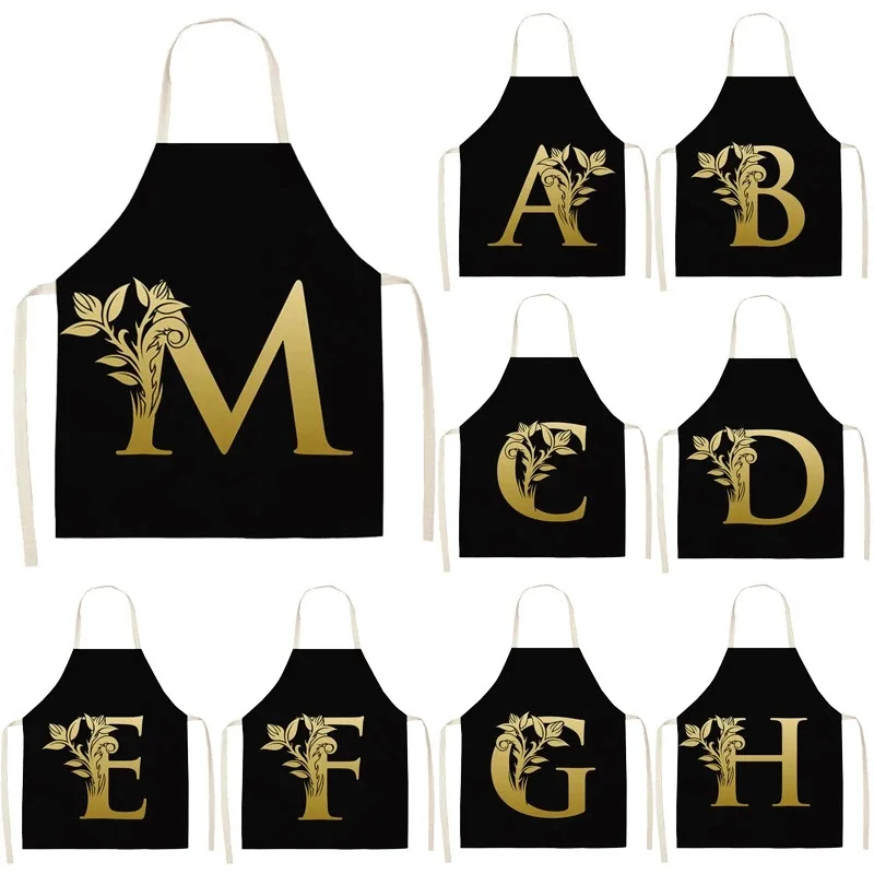 

Gold Letter Leaf Apron Parent-child Painting Children's Anti-dirty Linen Decorative Apron Baking Accessories Cooking Cleaning