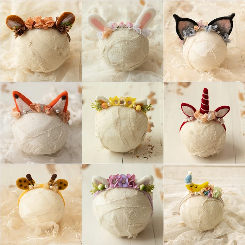 Dvotinst Newborn Baby Photography Props Handmade Cute Animals Headband Floral Headdress Fotografia Studio Shoots Photo Props
