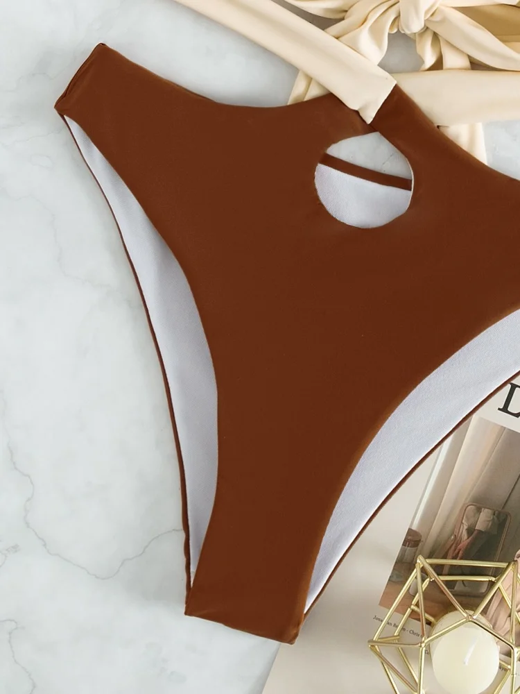 Женский купальник бикини новинка 2025 года однотонный комплект с лямкой на шее