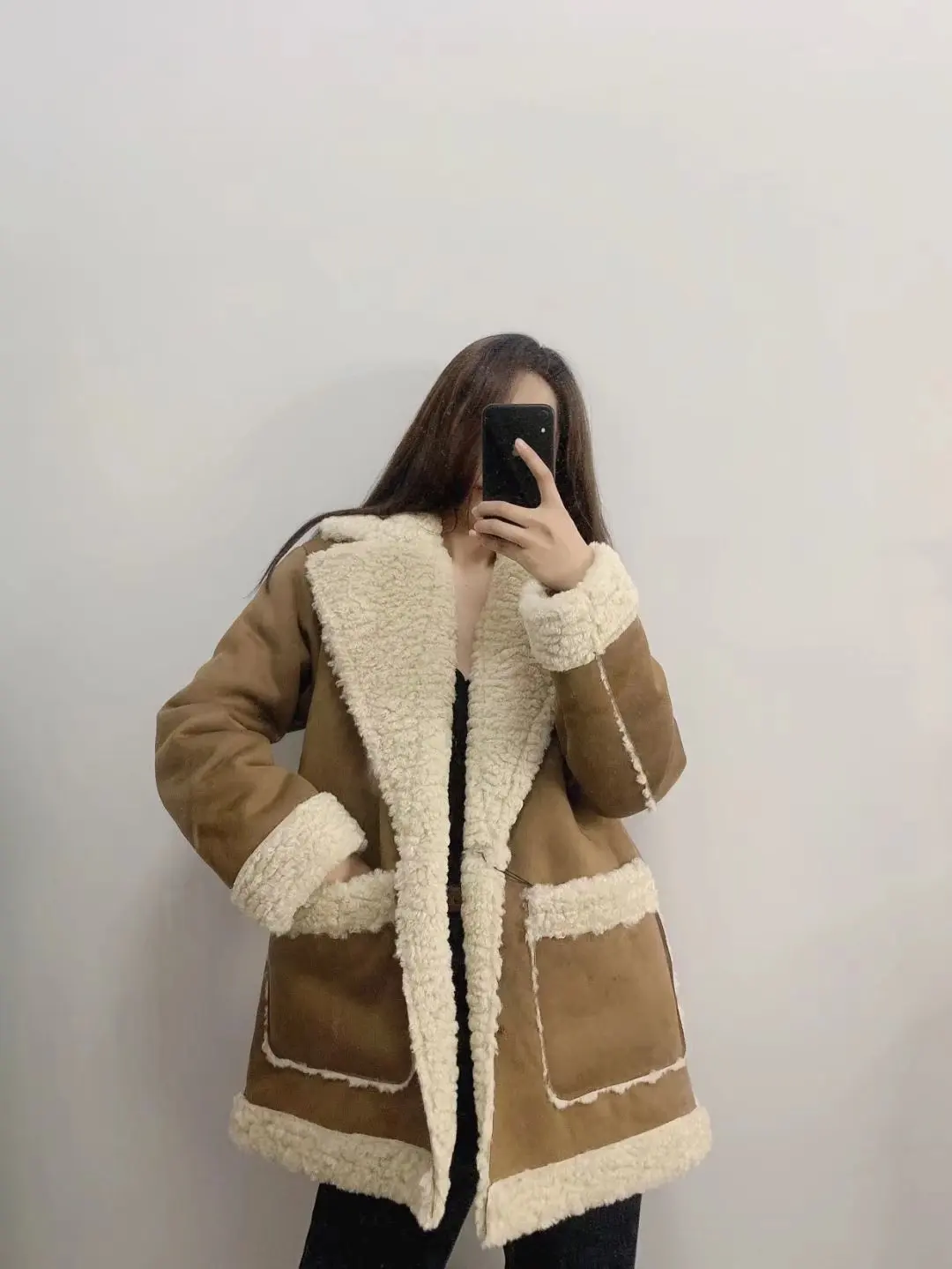 2022 Winter Women Warm Fur Reversible Fleece Coat Jacket Lamb Wool Thickened Locomotive Lapel Female Chic Outwear