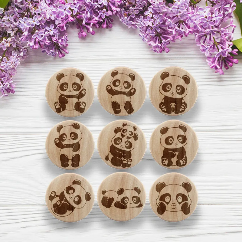 

XMSJ Creative Wooden Engraved Panda Knob Boho Nursery Drawer Pull Rustic Doorknob Nature Wood Cabinet Pulls Furniture Handles