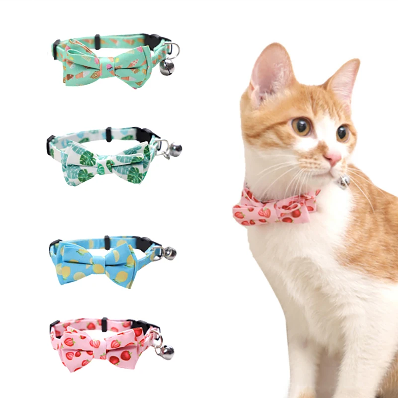 

Cotton Fabric Cat Collar With Bell Personalized Lovely Cute Ice Cream Printed Pet Chihuahua Kitten Collars Necklace With Bell