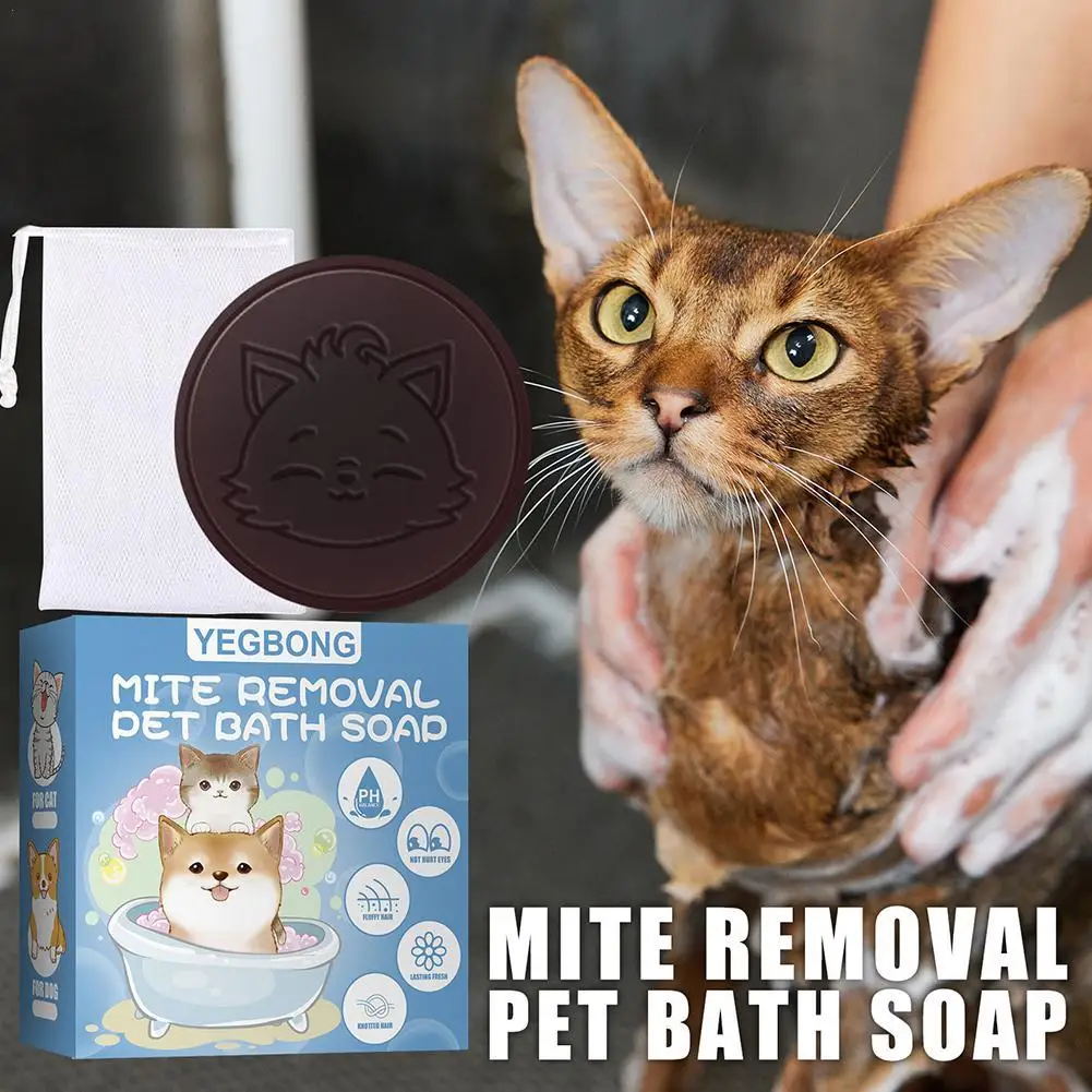 Mite Removal Bath Washing Soap with Bubble Net Anti Itch Body Deodorant Moisturizes Soothes Dog Cat Washing Soap Pet Accessories