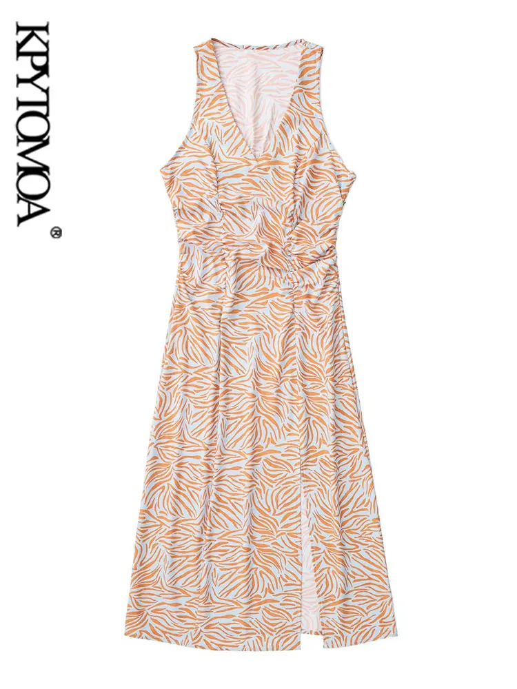 

KPYTOMOA женское модное платье миди с разрезом спереди и принтом зебры, винтажные женские платья без рукавов с боковой молнией, Vestidos Mujer