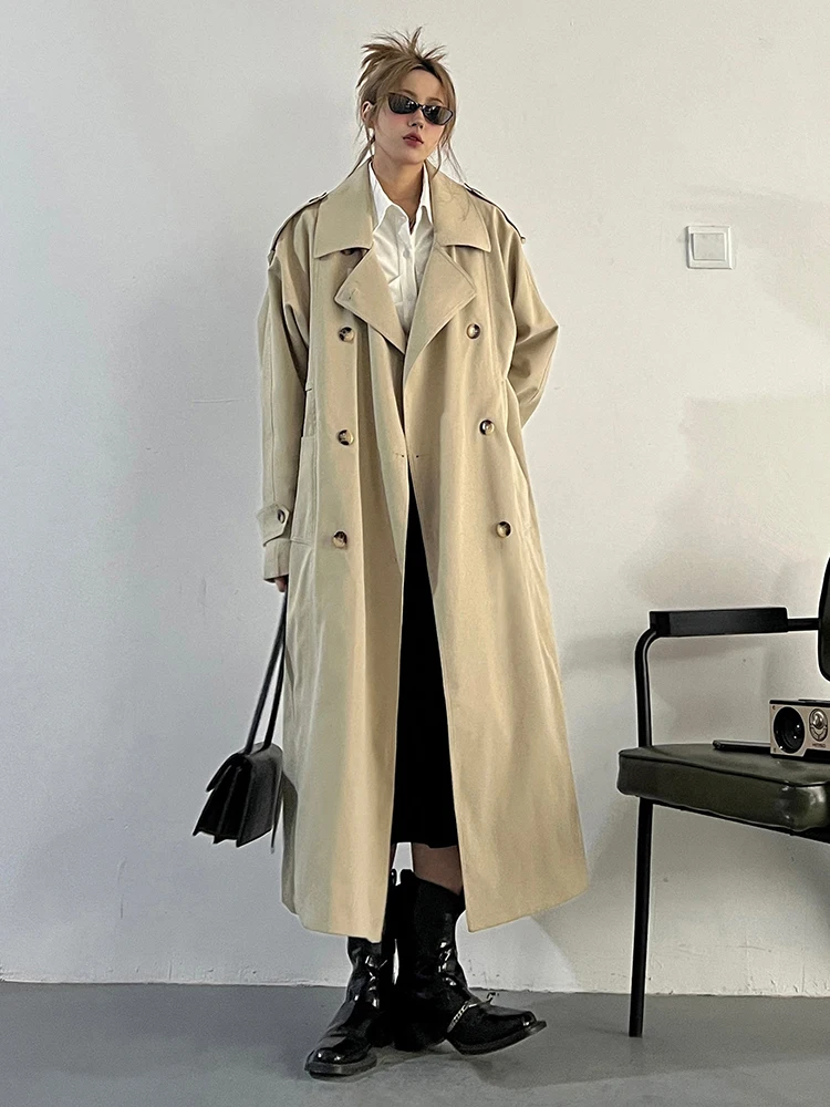 ZMEENNA абрикосовый Тренч большого размера с поясом женский новый свободный крой