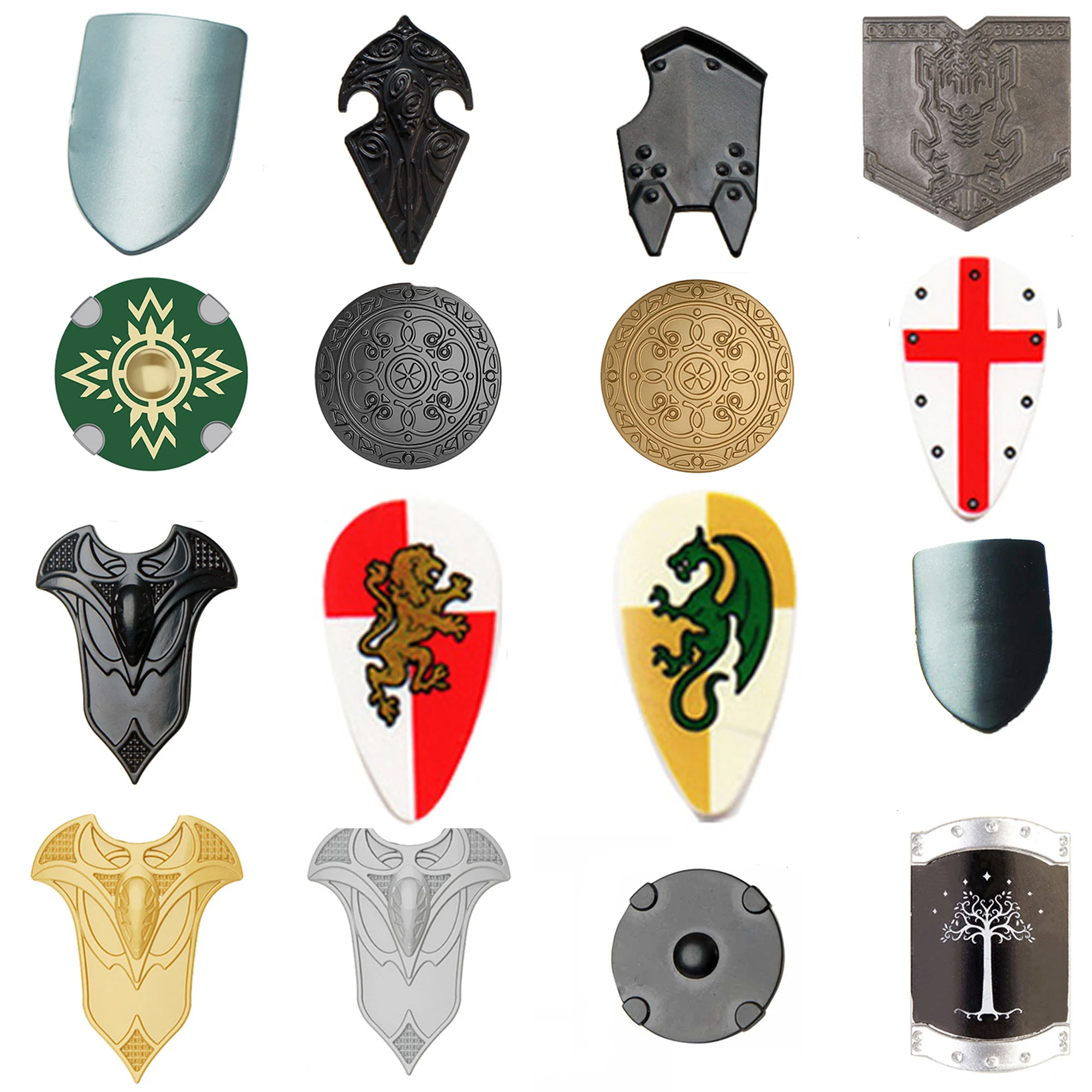 

Строительные блоки MOC в средневековом стиле с принтом, аксессуары, Римский рыцарь, солдат, оружие, кирпичи, экшн-игрушки, подарки для детей, игрушки для мальчиков