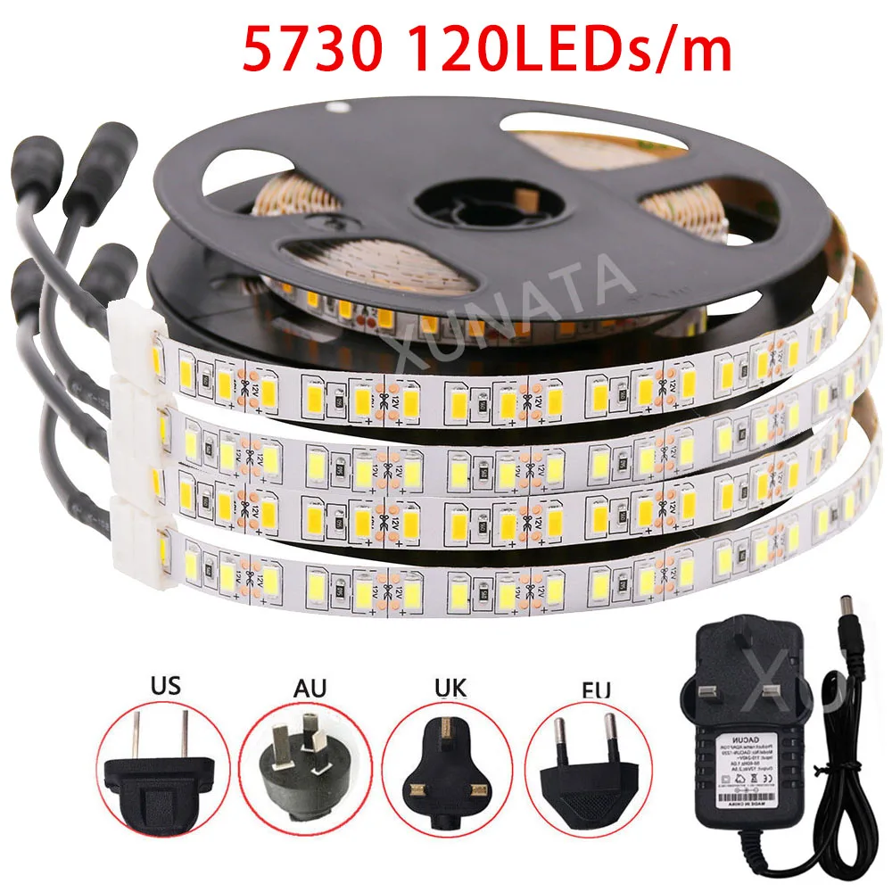

DC 12V 5630 5730 Led Strip Light with EU/US/UK Plug 120Leds/m Flexible Tape Ribbon White/Warm White Led String Lamp Lights 1-5m