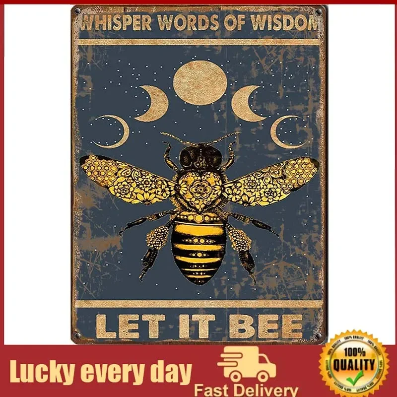 

Whisper Words of Wisdom-Let it bee tin Sign, Hippie tin Sign, Bee Wall Art, Paper tin Sign Home Decor,Retro Style Wall Art Decor