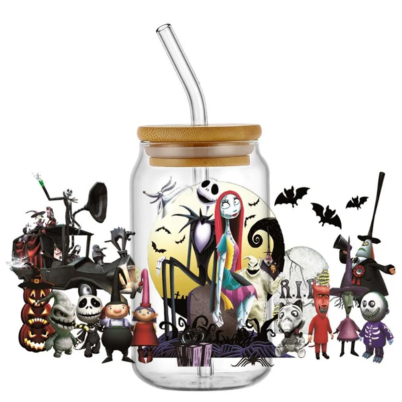 Наклейки Miniso Jack Sally Libbey 16 унций УФ DTF обертка для чашки банка пивного стекла
