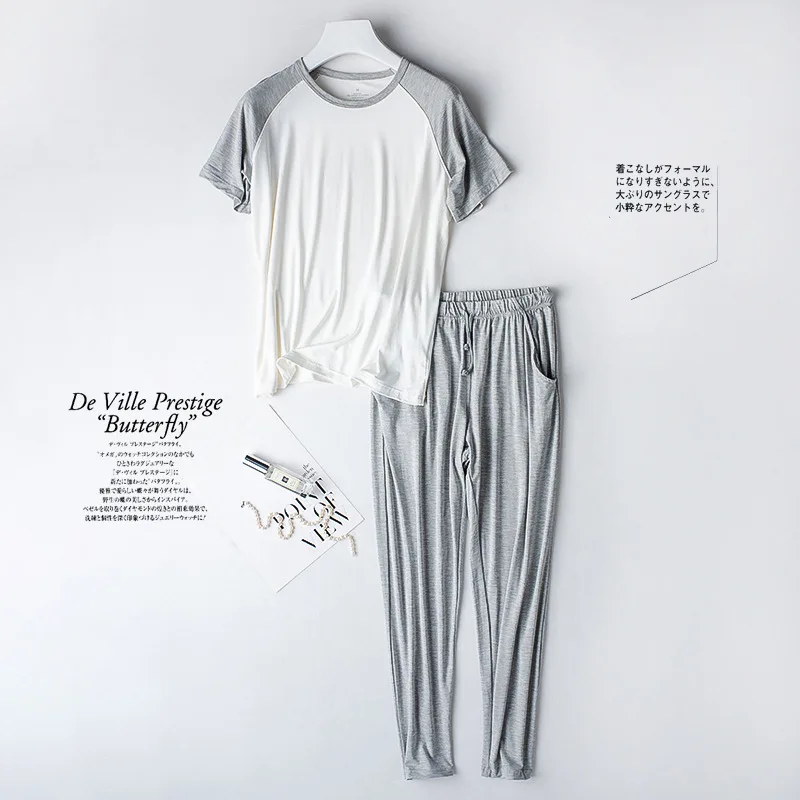 2023 Spring/Summer New Women's Pajama Set Modal Short Sleeves+Pants Two Piece Color Matching Thin Casual Sports Home Furnishing