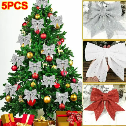

5Pcs Large Bows Christmas Tree Bowknot Ornaments Gift Present Xmas Decor Christmas Tree Decoration Handmade Christmas Ornament