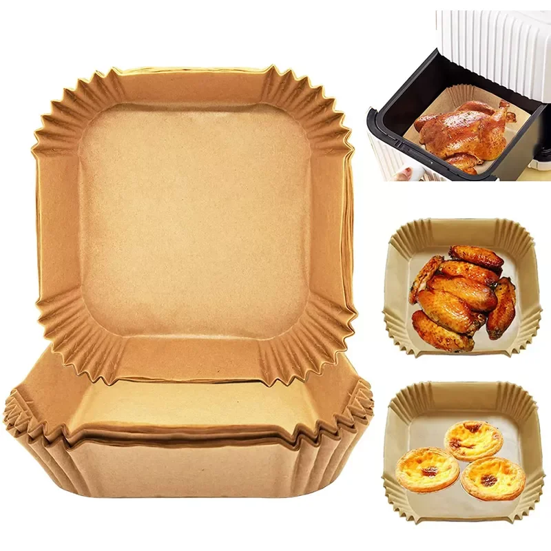 

50/100Pcs Air Fryer Disposable Paper Air Fryer Accessories Square Round Oil-proof Liner Non-Stick Mat for Kitchen Oven Baking