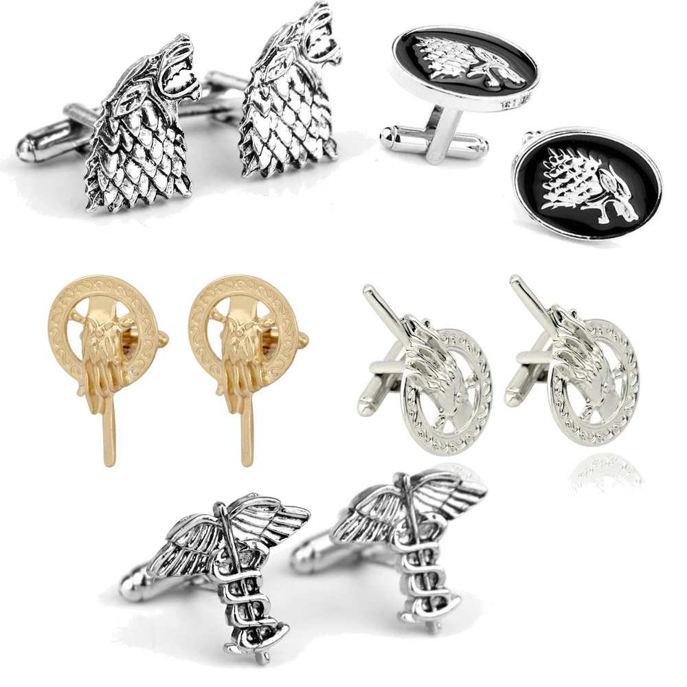 

Movie A Song Of Ice And Fire Thrones Dragon Cufflinks Stark Wolf Head Badge Nine Families Metal Cufflink Souvenir Accessories