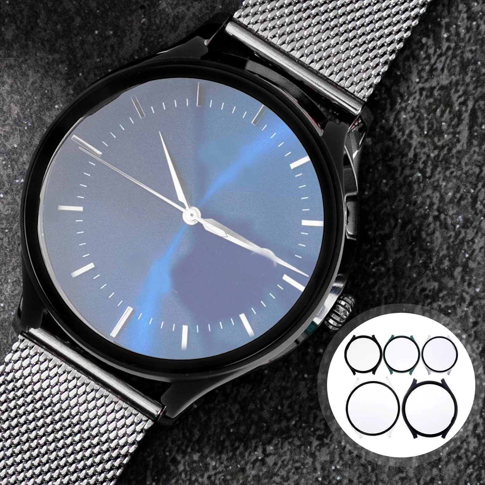 

5 Pcs The Frame Watch Bumper Tempered Protector Glass Case Screen Film 44mm