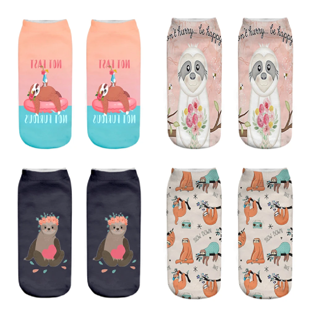 New Funny 3D Printed Cute Playing Sloth Socks Unisex Kawaii Happy Yoga Animal Patterned Short Ankle Socks Dropship