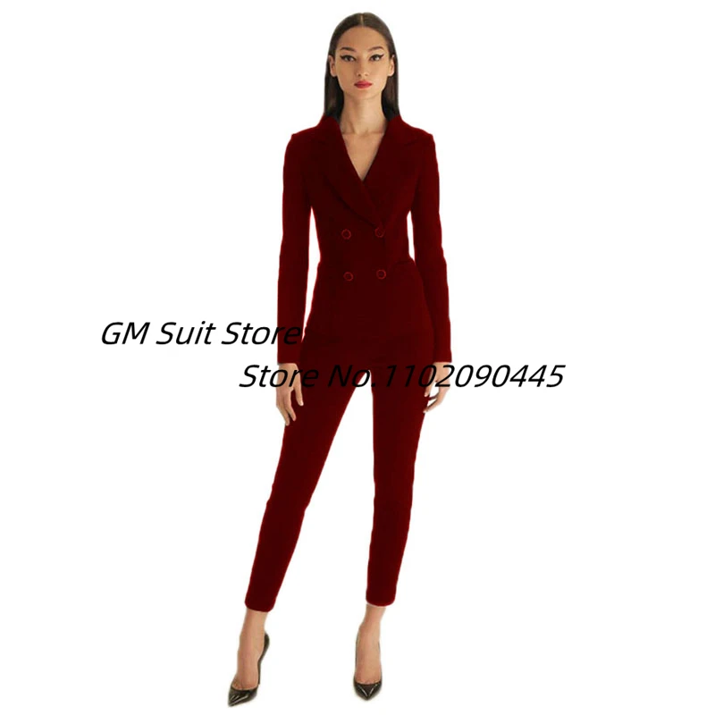 2 Peice Suit Women's Fashion Double Breasted Blazer Slim Fit Evening Party Prom Tuxedo Pants & Jacket Set