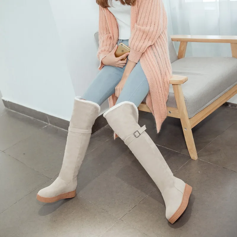 

Autumn and Winter Faux Leather Women Long Boots Over The Knee Boots Thigh High Rider Boots Round Toe Flat Boots Large Size 34-43