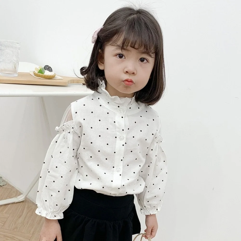 

Spring and autumn 2022 new girls shirt fashion long-sleeved cotton stand collar shirt children