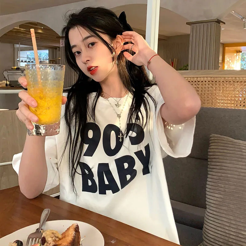 

Cotton T Shirts 90s Letter Print Top Tees Men Women Couple Style Summer Fashion Short Sleeve O Neck T-shirt Boyfriend Shirts