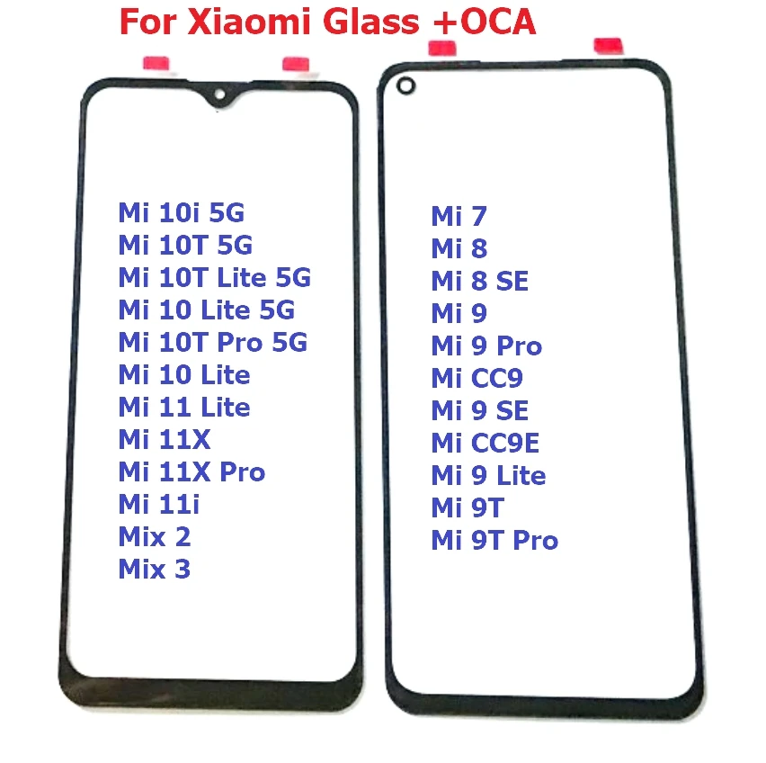 

10Pcs Touch Panel Screen Front Outer Glass Lens With OCA Film For Xiaomi MI 7 8 9 SE Pro 9T M8 M9 10 10T 10i 11 11X Pro Mix 2 3