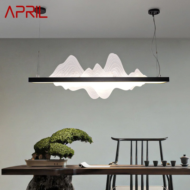 

APRIL Chinese Hanging Lamps for Ceiling LED 3 Colors Modern Tea-house Creative Hill Landscape Chandelier For Home Dining Room