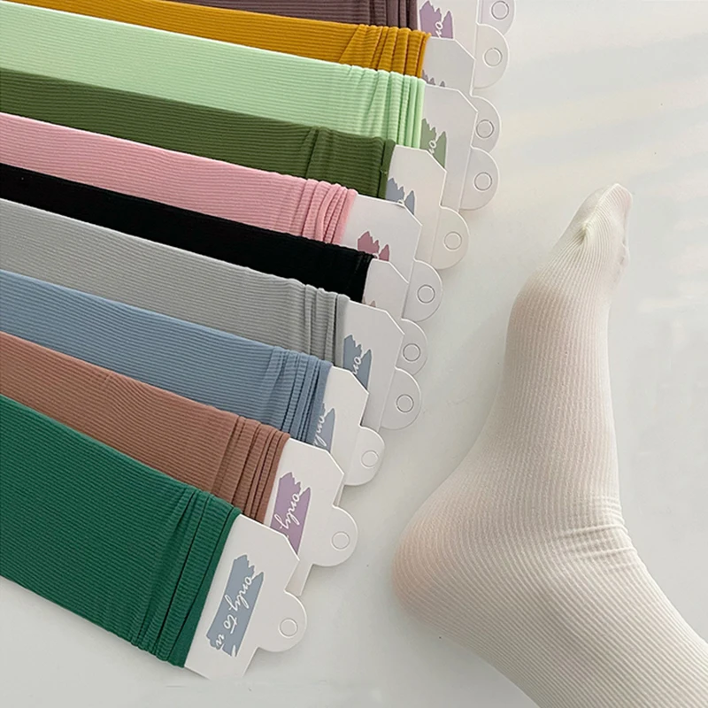 

Носки женские тонкие однотонные с рюшами, свободные длинные в японском и корейском стиле, тонкие в стиле "Лолита", чёрные белые, 1 пара, летние