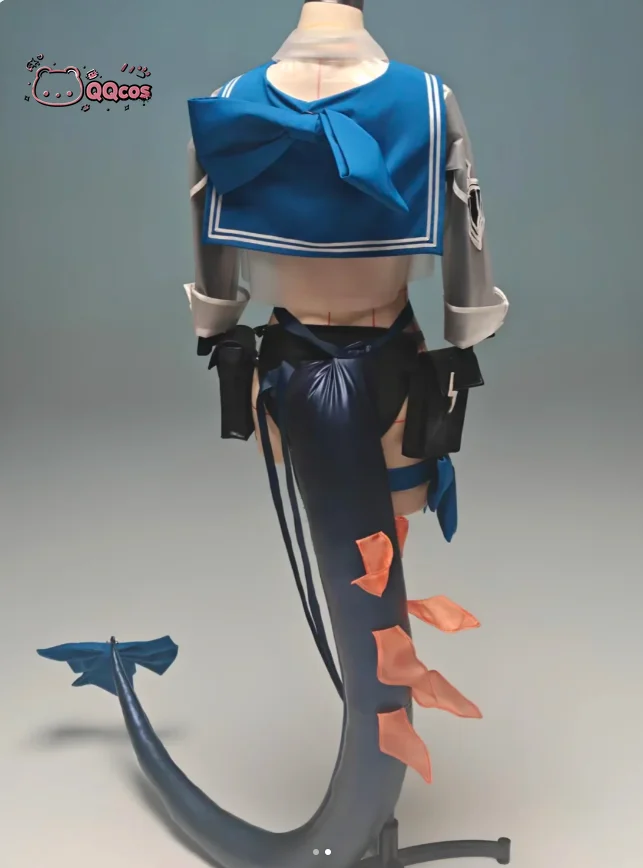 Косплей-костюм QQcos Game Cosplay Series: Arknights Pozyomka, полный комплект, женский купальник Coral Coast, сине-белое бикини, верхняя одежда, с рогами (art.: 3920dbd7e045d) - 3920dbd7e045d