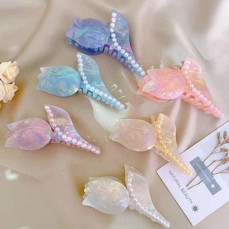 

Korea Acrylic Flower Hair Claw Clip Women Rose Hair Crab Clamps Hairgrip Large Girls Pearl Shinny Hairpin Barrette Accessories
