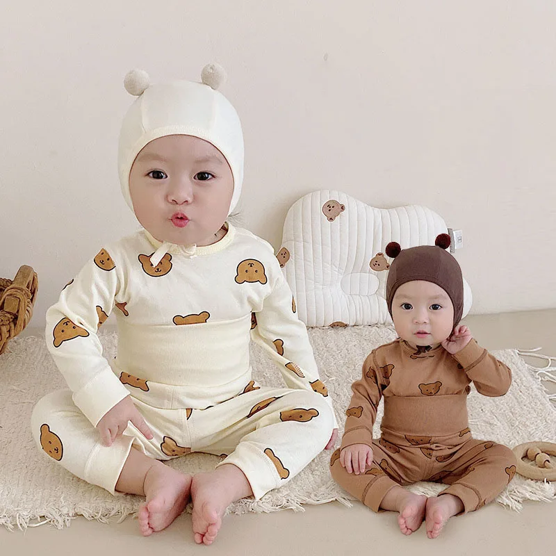 

Комплект одежды MILANCEL NBaby для маленьких девочек, блузка с мультяшным медведем, штаны с высокой талией, 2 шт., пижамы для мальчиков, нижняя одежд...