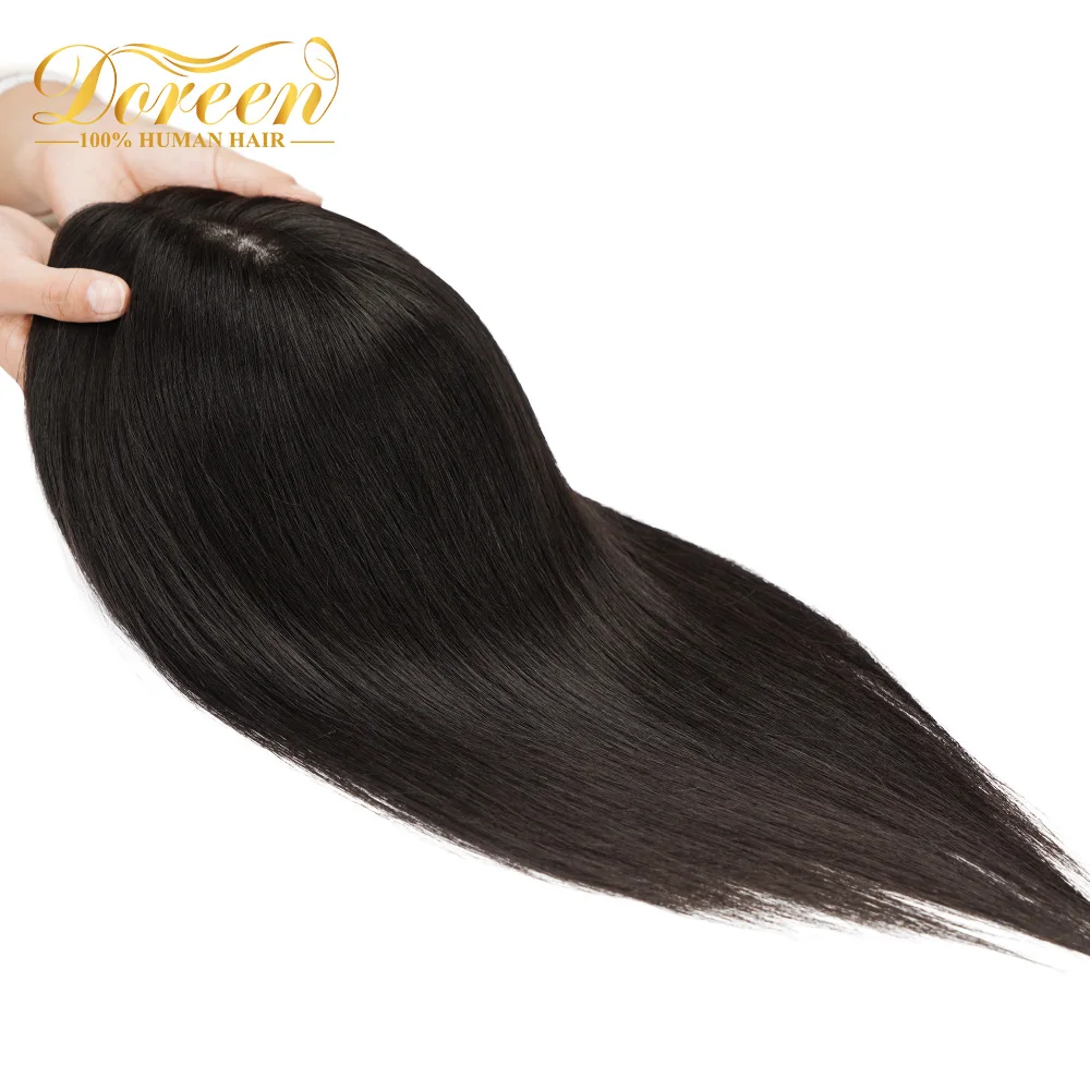 

Doreen 13*15CM Scalp Topper Wig Remy Human Hair for Women with PU Lace Natural Skin Silk Base Topper Clip in Hair Handmade