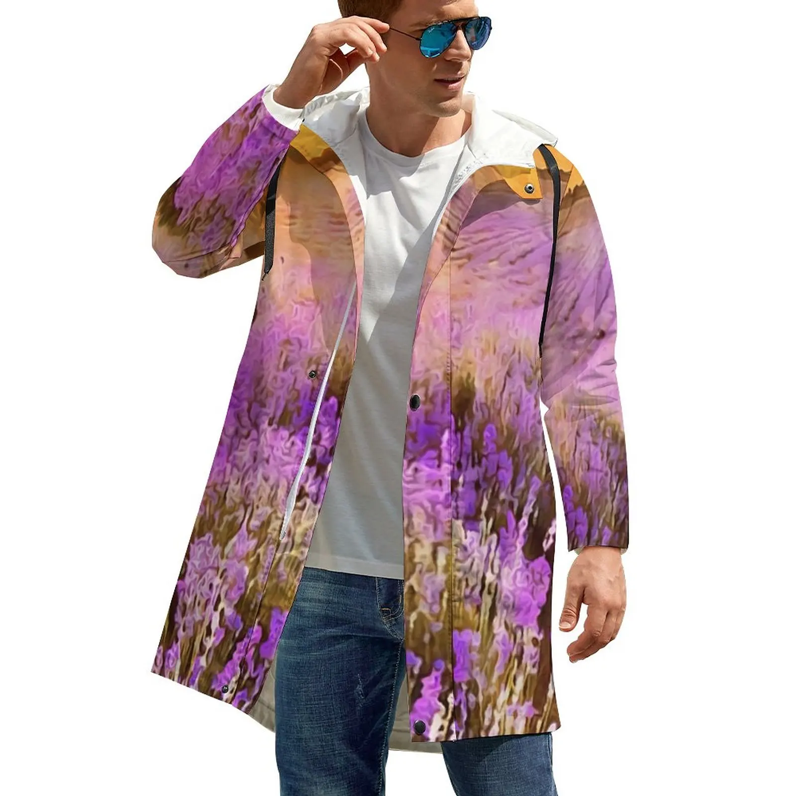 

Лавандовые поля повседневные пальто мужские закат принт Длинные зимние куртки Ретро дизайн ветровки с капюшоном